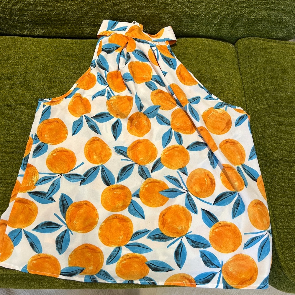 Halter Top which Ties in Back Tangerine Print Sz M